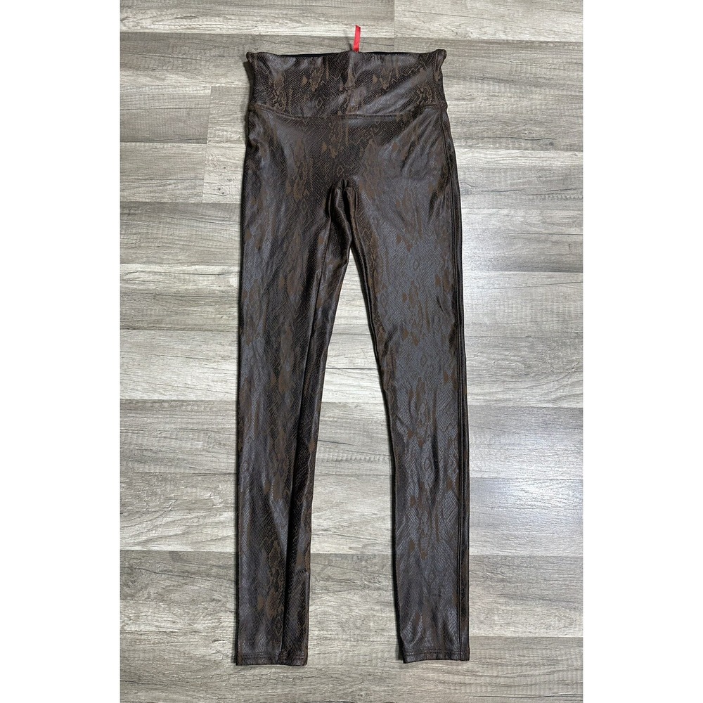Spanx Faux Leather Snakeskin Leggings Pants Brown Women's‎ Medium